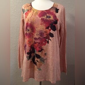 🌼 Coldwater Creek Sz M Peach Floral Long Sleeve Tunic Top